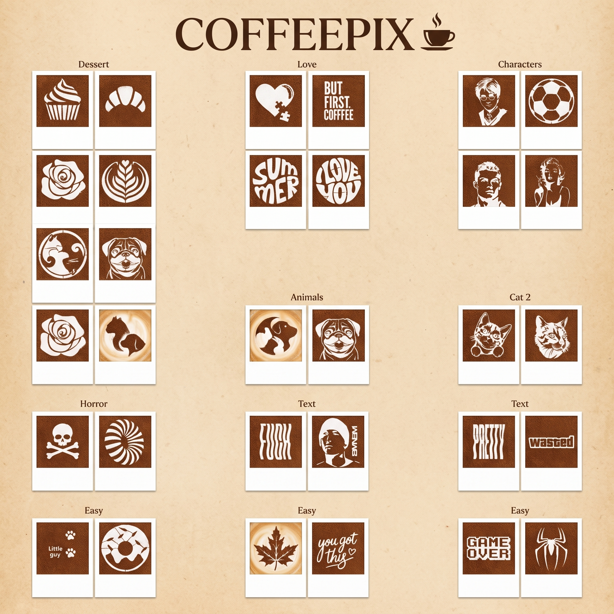 CoffeePix™ Photo Stencil Printer + 34 Stencil Set